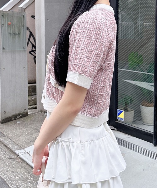 INGNI(イング)の「【WEB限定】ツイードバイカラー半袖ニットカーディガン(カーディガン/ボレロ・レディース・ピンク系2/ホワイト×ブラック/ブルー系2・M)」の21枚目の写真