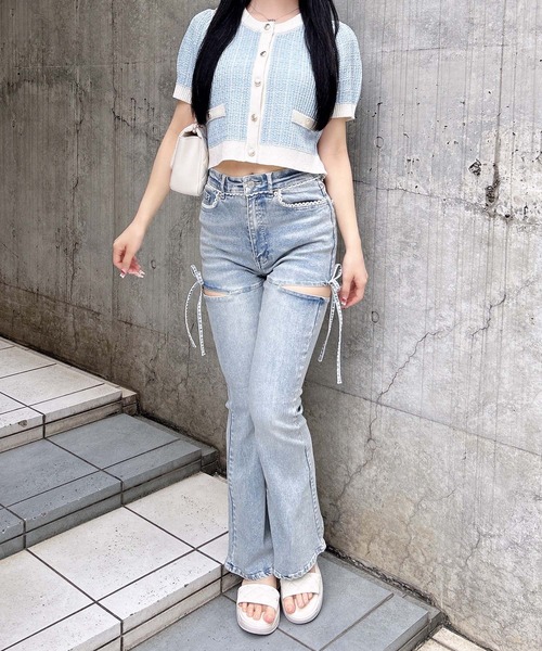 INGNI(イング)の「【WEB限定】ツイードバイカラー半袖ニットカーディガン(カーディガン/ボレロ・レディース・ピンク系2/ホワイト×ブラック/ブルー系2・M)」の16枚目の写真