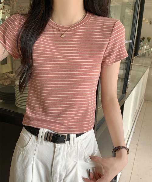 LAFFMO（ラフモ）の「クルーネックボーダーTシャツ（Tシャツ/カットソー・レディース・イエロー/ピンク・M/L）」の16枚目の写真