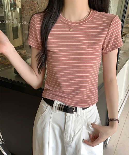 LAFFMO（ラフモ）の「クルーネックボーダーTシャツ（Tシャツ/カットソー・レディース・イエロー/ピンク・M/L）」の19枚目の写真