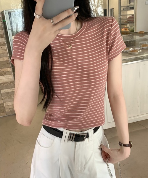 LAFFMO（ラフモ）の「クルーネックボーダーTシャツ（Tシャツ/カットソー・レディース・イエロー/ピンク・M/L）」の22枚目の写真
