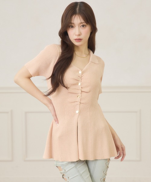 Ambre Neige(アンブルネージュ)の「polo collar peplum knit cardigan / ポロエリペプラムニットカーディガン(ニット/セーター・レディース・サックスブルー/ライトピンク/ライトベージュ・FREE)」の3枚目の写真