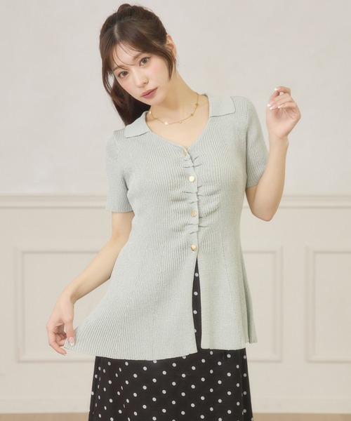Ambre Neige(アンブルネージュ)の「polo collar peplum knit cardigan / ポロエリペプラムニットカーディガン(ニット/セーター・レディース・サックスブルー/ライトピンク/ライトベージュ・FREE)」の2枚目の写真