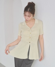 polo collar peplum knit cardigan / ポロエリペプラムニットカーディガン