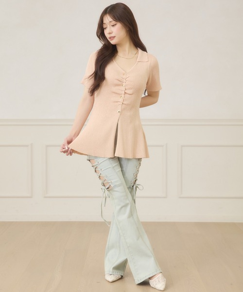 Ambre Neige(アンブルネージュ)の「polo collar peplum knit cardigan / ポロエリペプラムニットカーディガン(ニット/セーター・レディース・サックスブルー/ライトピンク/ライトベージュ・FREE)」の20枚目の写真