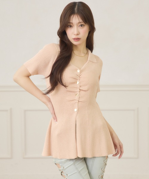 Ambre Neige(アンブルネージュ)の「polo collar peplum knit cardigan / ポロエリペプラムニットカーディガン(ニット/セーター・レディース・サックスブルー/ライトピンク/ライトベージュ・FREE)」の15枚目の写真
