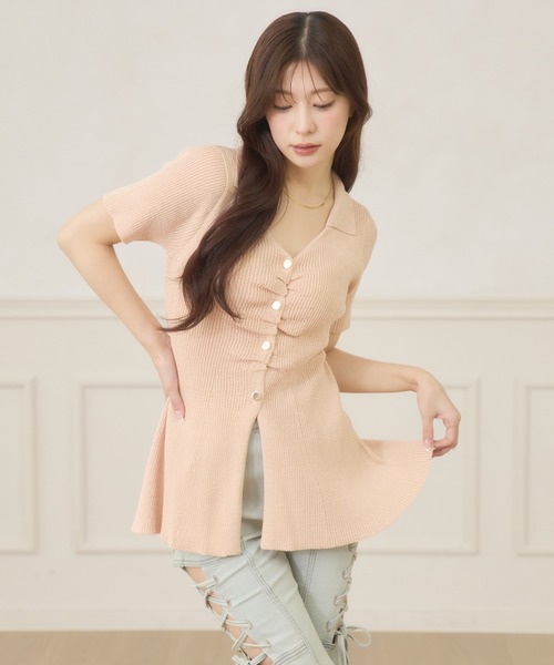 Ambre Neige(アンブルネージュ)の「polo collar peplum knit cardigan / ポロエリペプラムニットカーディガン(ニット/セーター・レディース・サックスブルー/ライトピンク/ライトベージュ・FREE)」の16枚目の写真