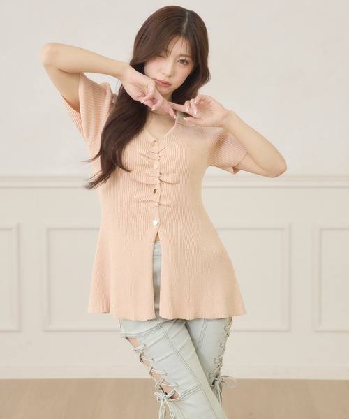 Ambre Neige(アンブルネージュ)の「polo collar peplum knit cardigan / ポロエリペプラムニットカーディガン(ニット/セーター・レディース・サックスブルー/ライトピンク/ライトベージュ・FREE)」の17枚目の写真