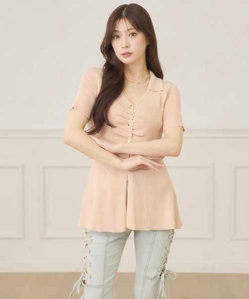 Ambre Neige(アンブルネージュ)の「polo collar peplum knit cardigan / ポロエリペプラムニットカーディガン(ニット/セーター・レディース・サックスブルー/ライトピンク/ライトベージュ・FREE)」の18枚目の写真