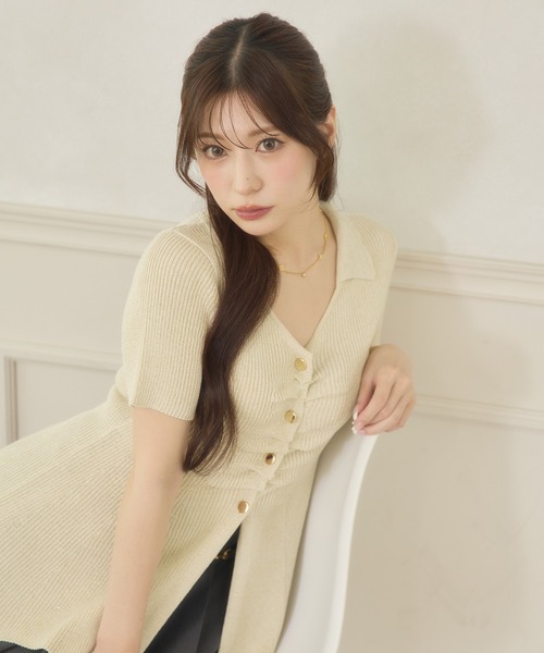 Ambre Neige(アンブルネージュ)の「polo collar peplum knit cardigan / ポロエリペプラムニットカーディガン(ニット/セーター・レディース・サックスブルー/ライトピンク/ライトベージュ・FREE)」の5枚目の写真
