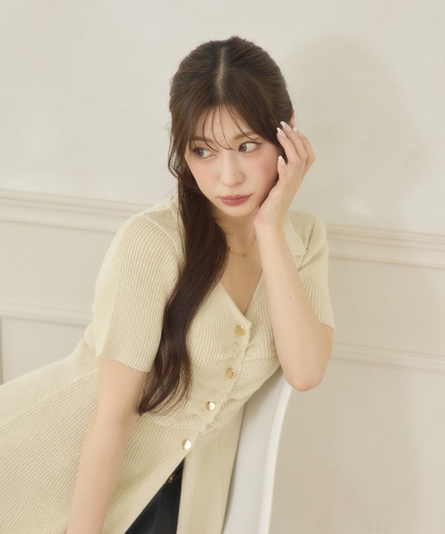 Ambre Neige(アンブルネージュ)の「polo collar peplum knit cardigan / ポロエリペプラムニットカーディガン(ニット/セーター・レディース・サックスブルー/ライトピンク/ライトベージュ・FREE)」の6枚目の写真
