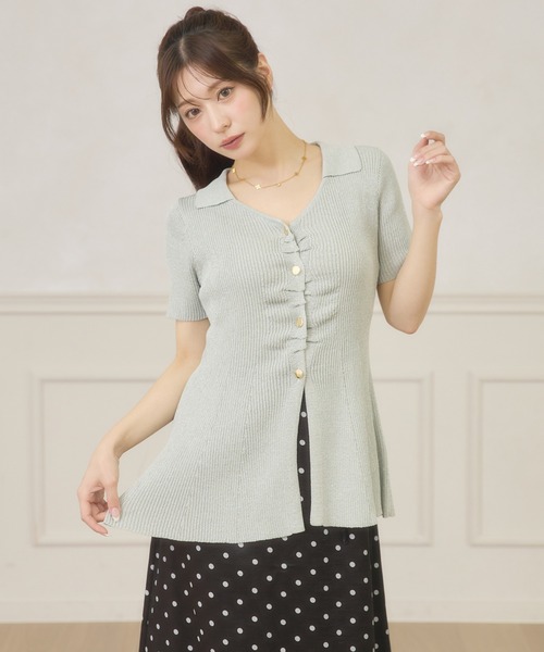 Ambre Neige(アンブルネージュ)の「polo collar peplum knit cardigan / ポロエリペプラムニットカーディガン(ニット/セーター・レディース・サックスブルー/ライトピンク/ライトベージュ・FREE)」の7枚目の写真