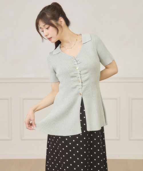Ambre Neige(アンブルネージュ)の「polo collar peplum knit cardigan / ポロエリペプラムニットカーディガン(ニット/セーター・レディース・サックスブルー/ライトピンク/ライトベージュ・FREE)」の8枚目の写真