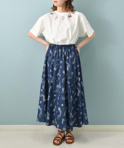 Bleu Bleuet(ブルーブルーエ)の「海の生き物総柄スカート(スカート・レディース・ネイビー/ブルー・M)」の9枚目の写真
