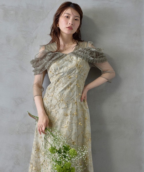 Kana(カナ)の「花柄刺繍ボリュームフリル袖フレアドレス パーティー 結婚式 お呼ばれ オケージョン(ドレス・レディース・チャコールグレー/ブラック/ライトグリーン・M)」の21枚目の写真