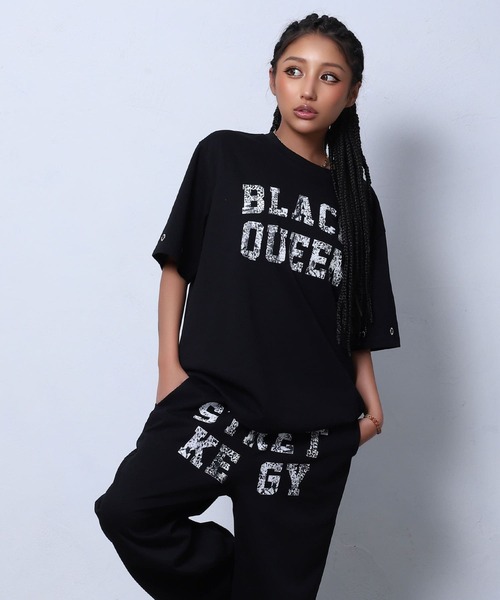 BLACKQUEEN】カレッジロゴ袖リングセットアップ（セットアップ