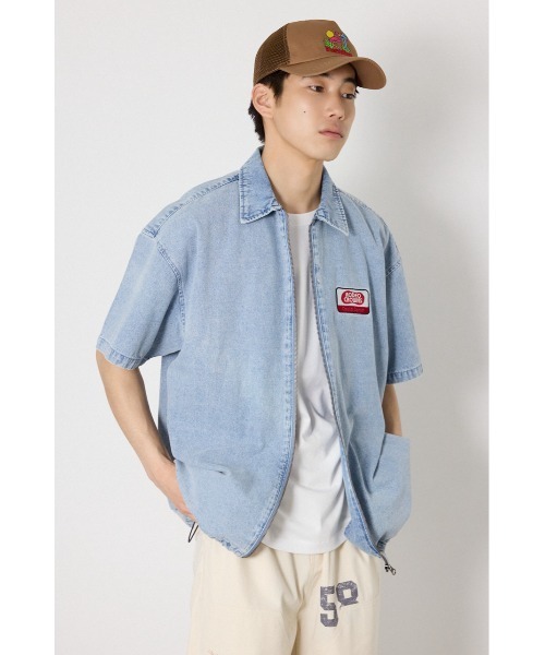 RODEO CROWNS WIDE BOWL(ロデオクラウンズワイドボウル)の「Coolist Denim ZIPシャツ(シャツ/ブラウス・メンズ・ライトブルー/ネイビー/グレー・MEDIUM/LARGE)」の1枚目の写真