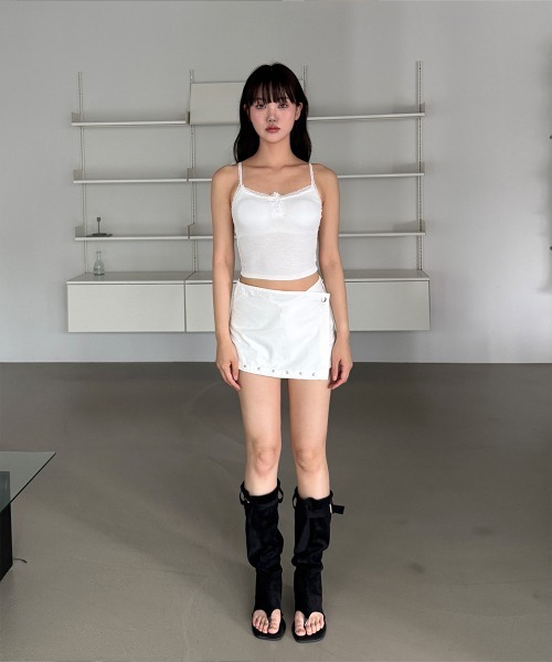 4INT.（フォイント）の「スタッド ミニ ラップ スカパン（スカート・レディース・ブラック/ホワイト・M/L/S）」の22枚目の写真