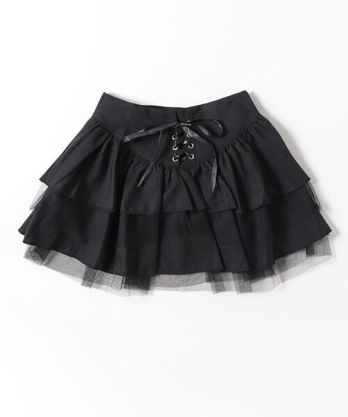 tinkerend(ティンカーエンド)の「Lace-up Tiered Flared Mini Skirt / レースアップティアードフレアミニスカート(スカート・レディース・ブラック・FREE)」の8枚目の写真