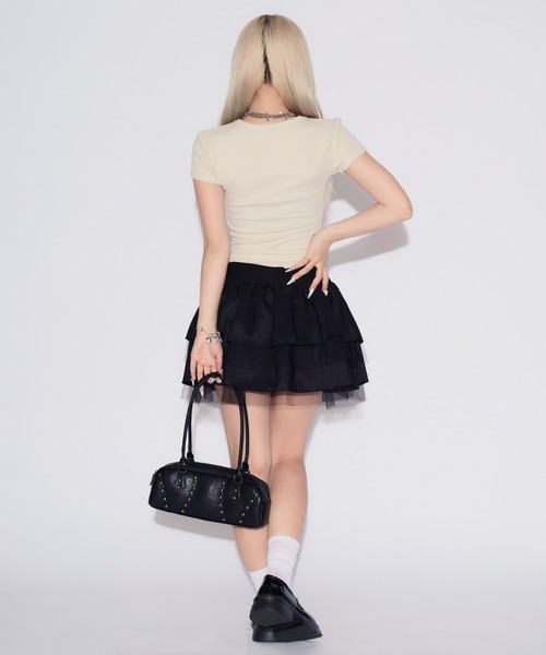 tinkerend(ティンカーエンド)の「Lace-up Tiered Flared Mini Skirt / レースアップティアードフレアミニスカート(スカート・レディース・ブラック・FREE)」の20枚目の写真