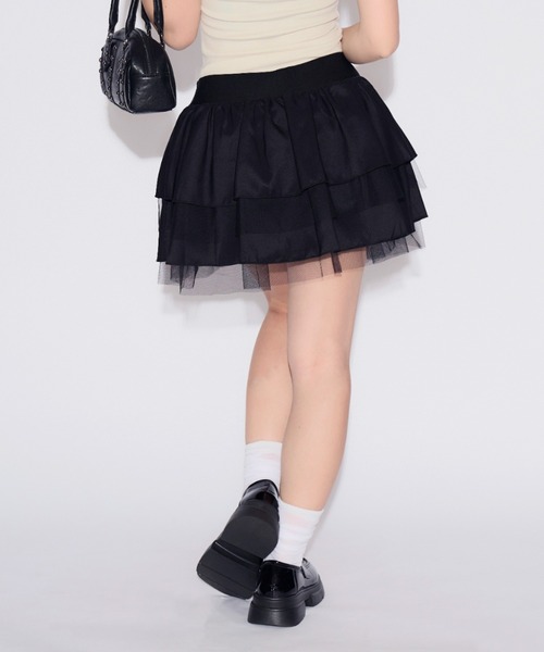 tinkerend(ティンカーエンド)の「Lace-up Tiered Flared Mini Skirt / レースアップティアードフレアミニスカート(スカート・レディース・ブラック・FREE)」の15枚目の写真