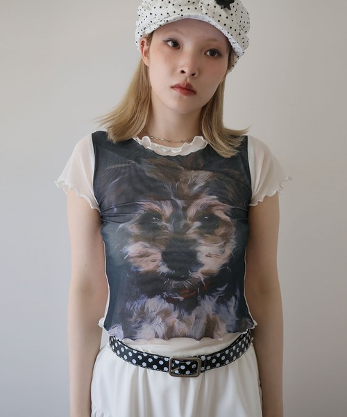 Ulysses(ユリシス)の「ドッグプリントメロウフリルカットソー(Tシャツ/カットソー・レディース・ブラック/ホワイト・F)」の11枚目の写真