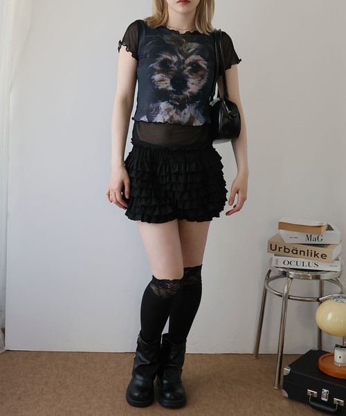 Ulysses(ユリシス)の「ドッグプリントメロウフリルカットソー(Tシャツ/カットソー・レディース・ブラック/ホワイト・F)」の5枚目の写真