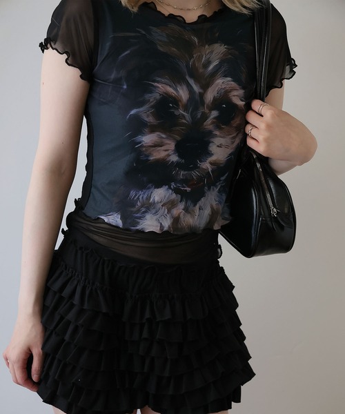 Ulysses(ユリシス)の「ドッグプリントメロウフリルカットソー(Tシャツ/カットソー・レディース・ブラック/ホワイト・F)」の8枚目の写真