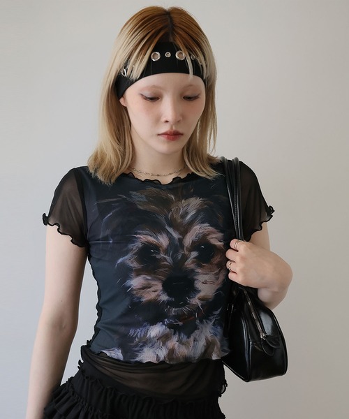 Ulysses(ユリシス)の「ドッグプリントメロウフリルカットソー(Tシャツ/カットソー・レディース・ブラック/ホワイト・F)」の6枚目の写真