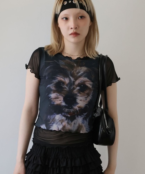 Ulysses(ユリシス)の「ドッグプリントメロウフリルカットソー(Tシャツ/カットソー・レディース・ブラック/ホワイト・F)」の16枚目の写真