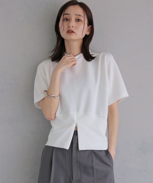 &g'aime(アンジェム)の「【&g'aime 】裾リブトップス Ribbed-Hem Tops(Tシャツ/カットソー・レディース・ブラック/ホワイト・FREE)」の2枚目の写真