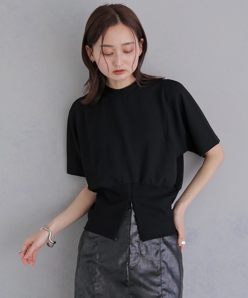 &g'aime(アンジェム)の「【&g'aime 】裾リブトップス Ribbed-Hem Tops(Tシャツ/カットソー・レディース・ブラック/ホワイト・FREE)」の1枚目の写真