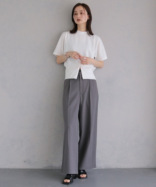 &g'aime(アンジェム)の「【&g'aime 】裾リブトップス Ribbed-Hem Tops(Tシャツ/カットソー・レディース・ブラック/ホワイト・FREE)」の12枚目の写真