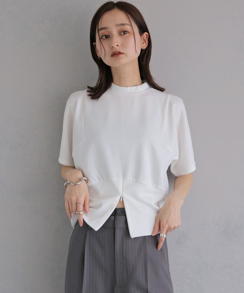 &g'aime(アンジェム)の「【&g'aime 】裾リブトップス Ribbed-Hem Tops(Tシャツ/カットソー・レディース・ブラック/ホワイト・FREE)」の3枚目の写真