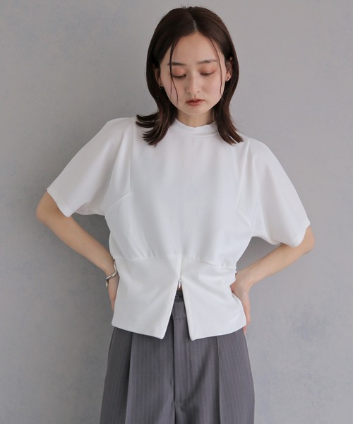 &g'aime(アンジェム)の「【&g'aime 】裾リブトップス Ribbed-Hem Tops(Tシャツ/カットソー・レディース・ブラック/ホワイト・FREE)」の4枚目の写真