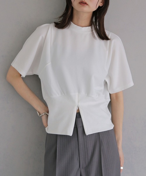 &g'aime(アンジェム)の「【&g'aime 】裾リブトップス Ribbed-Hem Tops(Tシャツ/カットソー・レディース・ブラック/ホワイト・FREE)」の5枚目の写真