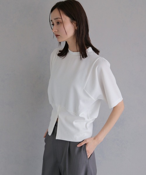 &g'aime(アンジェム)の「【&g'aime 】裾リブトップス Ribbed-Hem Tops(Tシャツ/カットソー・レディース・ブラック/ホワイト・FREE)」の6枚目の写真