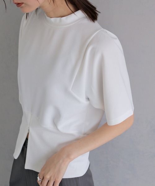 &g'aime(アンジェム)の「【&g'aime 】裾リブトップス Ribbed-Hem Tops(Tシャツ/カットソー・レディース・ブラック/ホワイト・FREE)」の10枚目の写真