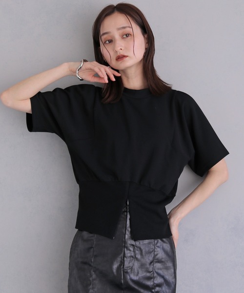&g'aime(アンジェム)の「【&g'aime 】裾リブトップス Ribbed-Hem Tops(Tシャツ/カットソー・レディース・ブラック/ホワイト・FREE)」の15枚目の写真