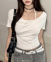 ホルターネックドッキング ドレープ半袖Tシャツ