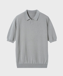 クールタッチハーフスリーブカラー ニット_PALE KHAKI