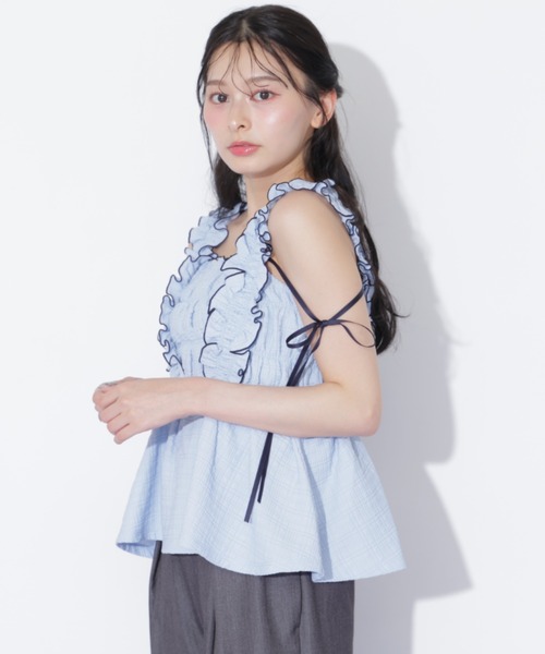 JILL by JILL STUART(ジルバイジルスチュアート)の「フリルシュリンクトップス(シャツ/ブラウス・レディース・ブルー/ブラック系その他/ホワイト・FREE)」の8枚目の写真