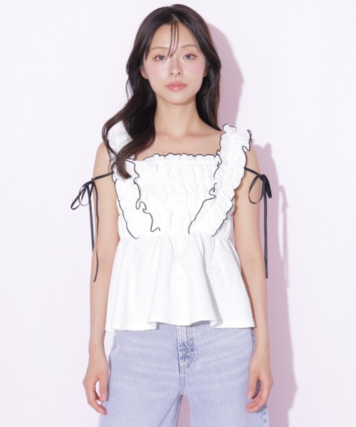 JILL by JILL STUART(ジルバイジルスチュアート)の「フリルシュリンクトップス(シャツ/ブラウス・レディース・ブルー/ブラック系その他/ホワイト・FREE)」の13枚目の写真
