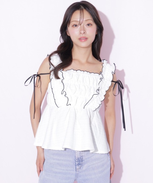 JILL by JILL STUART(ジルバイジルスチュアート)の「フリルシュリンクトップス(シャツ/ブラウス・レディース・ブルー/ブラック系その他/ホワイト・FREE)」の15枚目の写真