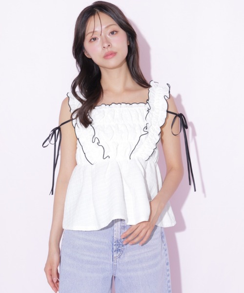 JILL by JILL STUART(ジルバイジルスチュアート)の「フリルシュリンクトップス(シャツ/ブラウス・レディース・ブルー/ブラック系その他/ホワイト・FREE)」の14枚目の写真