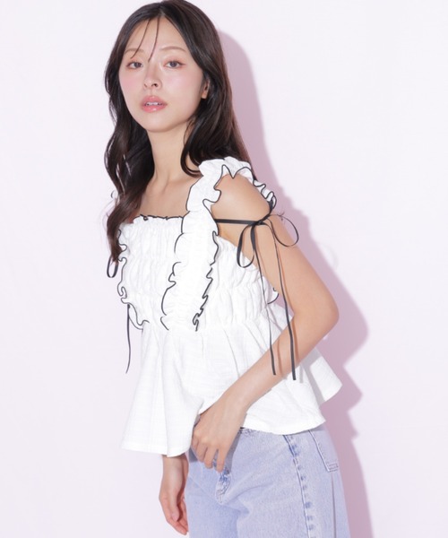 JILL by JILL STUART(ジルバイジルスチュアート)の「フリルシュリンクトップス(シャツ/ブラウス・レディース・ブルー/ブラック系その他/ホワイト・FREE)」の18枚目の写真
