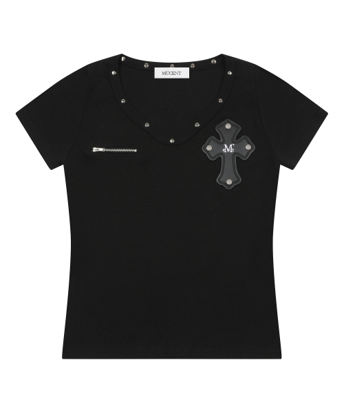 MUCENT(ムセント)の「デボンVネック半袖Tシャツ(2カラー)(Tシャツ/カットソー・レディース・ブラック/アイボリー・FREE)」の7枚目の写真