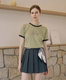 Cotton Twinkle Lettering Contrast Detail T-Shirt (olive)