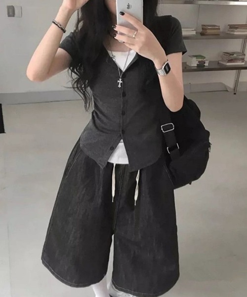 AVYL(アヴィル)の「フェイクレイヤード半袖カーディガン(Tシャツ/カットソー・レディース・グレー・M)」の11枚目の写真
