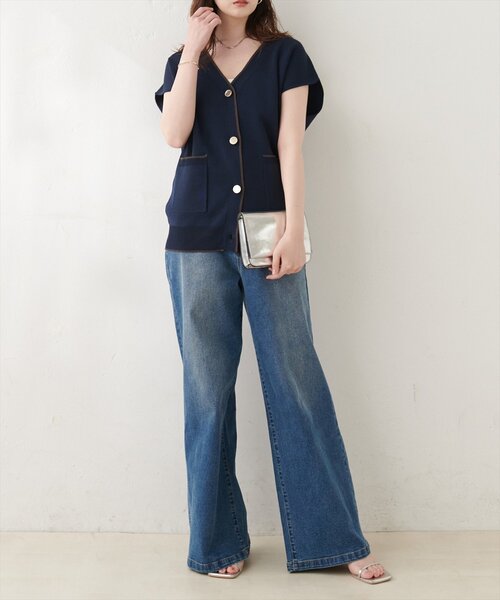natural couture(ナチュラルクチュール)の「配色ノースリニットカーディガン(カーディガン/ボレロ・レディース・ネイビー/ブラウン/ボルドー/オフホワイト・FREE)」の22枚目の写真